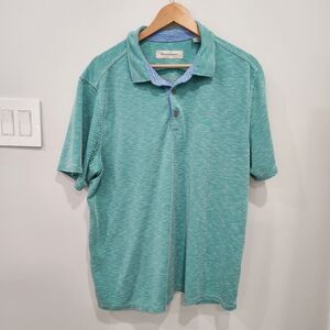 Vintage Tommy Bahama Polo Shirt Mens XL Green Tencel Modal Short Sleeve